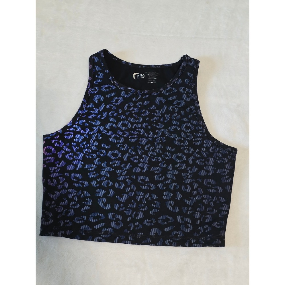 Zyia Active Purple Blue Metallic Leopard Crop Tank Top Womens Large Racerback